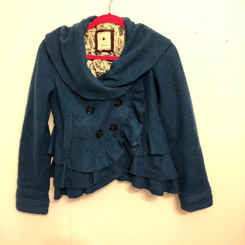 anthropologie elevenses ruffled plume coat